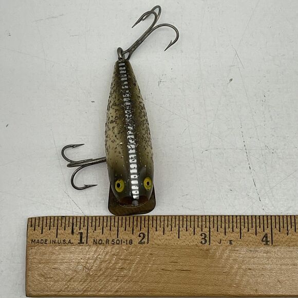 Vintage Shakespeare Glo Pup Wood Fishing Lure Honor Built Natural Silver Flake - Picture 8 of 8